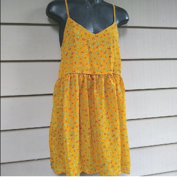 Dresses & Skirts - SALE - MUSTARD YELLOW DRESS FLORAL COTTAGE CORE